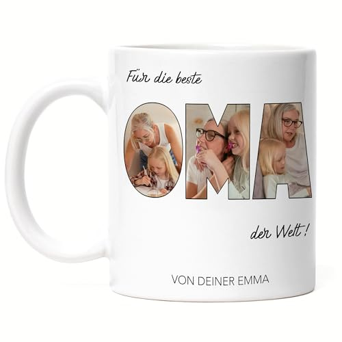Kiddle-Design Oma Geschenk Tasse mit Foto, Personalisierte Fotogeschenke mit Enkelkinder, Beste Oma der Welt, Großmutter Geschenkidee zum Geburtstag, Weihnachten und Muttertag