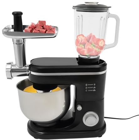 BAOCHADA Máquina de cocina profesional de 220 V, 1500 W, amasadora con tazón de 6 litros, gancho para amasar y batir, 6 + 1 velocidad, amasadora de masa de bajo ruido