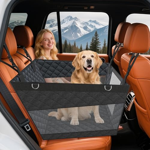dessports Hundeautositz für große mittelgroße Hunde – Harte Unterseite Rücksitzverlängerung für Hunde – Wasserdichter rutschfester Haustierautositz für mittlere Größe – Hundehängematte für Auto, SUV