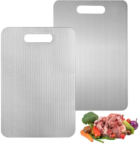 Wapasezyar Titan skärbräda 2025, skärbrädor i rostfritt stål 316, titan skärbräda för köket, dubbelsidig skärbräda i livsmedelskvalitet, non-stick belagd (34 x 23 cm)