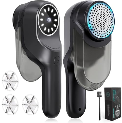 Fuzz Remover, Electric Debobbler Bobble Lint Remover for Clothes Powerful Adjustable 2 Speeds, LED Display Rechargeable Fabric Shaver with 2 Spare Blades Fluff Remover for Clothes Carpet Sweater Sofa