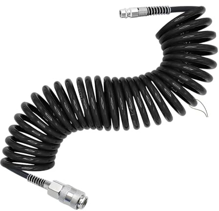 LNSYSNS Manguera Compresor Espiral max 10 Bar, 5 x 8 mm Manguera Compresor Aire con Conector de 1/4, 6 m Accesorios Compresor Aire, Negro, para Suministro de Aires Comprimido