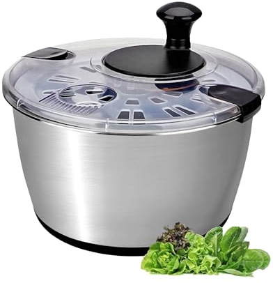 Centrifugador de ensalada grande de acero inoxidable 18/10, 6 L