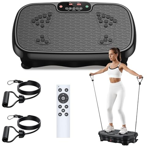 Plateforme vibrante pour la Maison, avec 120 Niveaux d'intensité et 5 Modes, livrée avec 2 Bandes de résistance et Une télécommande, pour la Perte de Poids et Le renforcement Musculaire