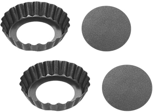 Juego de 2 moldes para tartas con base elevadora de 8 cm de diámetro x 2 cm de diámetro – forma redonda – forma de quiche acanalada – base móvil – acero al carbono robusto – Material reciclable