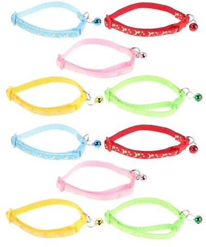 TOGEVAL 10 St Justerbara Kattungshalsband med Säkerhetsbrytare och Klocka Reflekterande Månmönster i Flera Färger och Bekväma Halsband för Kattungar för Festliga Tillfällen och Dagligt