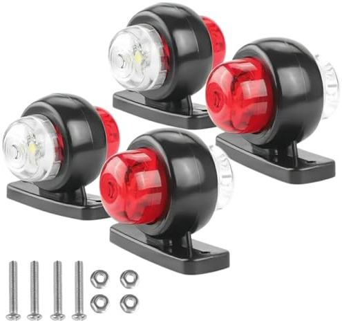 Medrialife 4 Stück LED Begrenzungsleuchten 12/24V Weiß/Rot – Wasserdichte Positionsleuchten, Seitenmarkierungsleuchten mit Doppelseitigem Warnlicht für LKW, PKW, KFZ, Anhänger