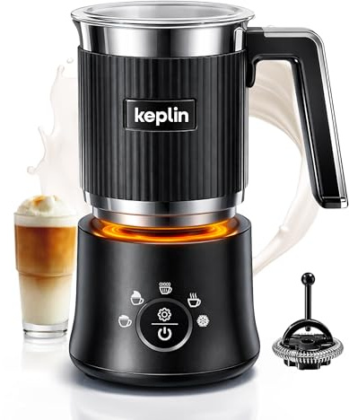 KEPLIN Automatic Milk Frother - 350ml Heating & 250ml Frothing Capacity, Electric 5-in-1 with Detachable Stainless Steel Jug – Hot & Cold Foam, Hot Chocolate Maker, Milk Heater & Steamer, Black