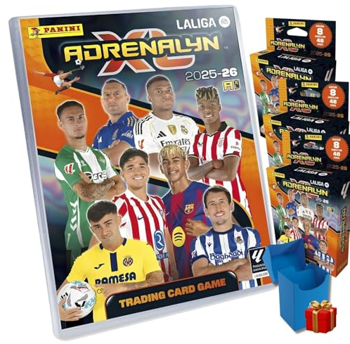 Panini Adrenalyn LaLiga 2025-26, Megapack Edición Básica con 24 sobres adiciones, Álbum Premium con Cartas Exclusivas, Trading Card Game y Deckbox de Regalo para repetidas