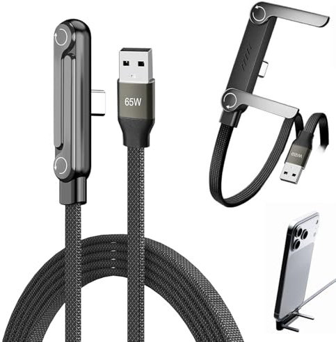 Caricatore invisibile 2 in 1 per telefono,1.5M Caricatore Telefono Laterale,Ricarica Rapida 65w,Cavo di ricarica con supporto per smartphone,tablet,giochi e ufficio,cavo di ricarica rapida(B-C)