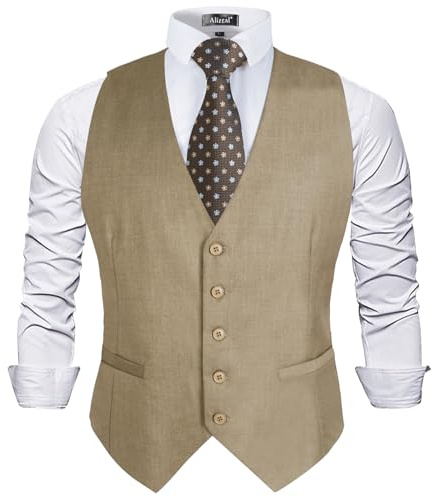 Alizeal Gilet de costume pour hommes de couleur classique, coupe normale, café brun versé, L