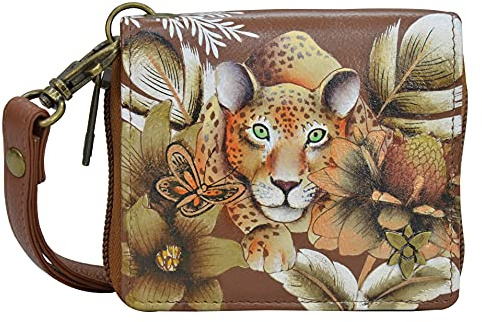 Anuschka Damen Leder-Geldbörse – Handbemaltes echtes Leder, Portemonnaie mit RFID-Schutz - 1161, Cleopatra’s Leopard Tan