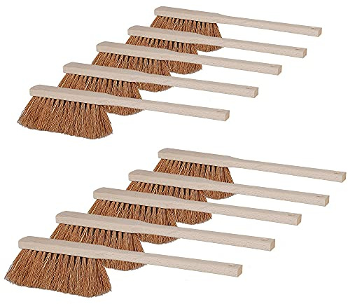 BRB Lot de 10 balayettes avec long manche en bois de coco, longueur 430 mm