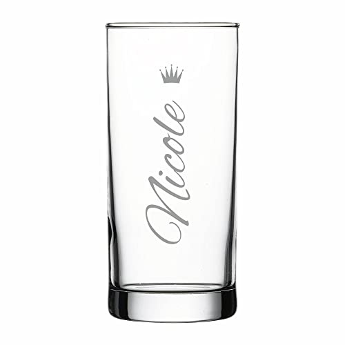 4youDesign Personalisiertes Longdrink-Glas – mit Namensgravur und Krone – Geschenkidee – Saftglas mit Name – Geschenk zum Geburtstag, Unisex Geschenk