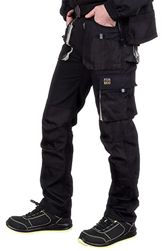 REIS FORECO-T BJS50 Pantaloni da Lavoro per Uomo, Protettivi, Antitaglio, Cargo, 80% Poliestere 20% Cotone, Nero Grigio Chiaro, Taglia 50