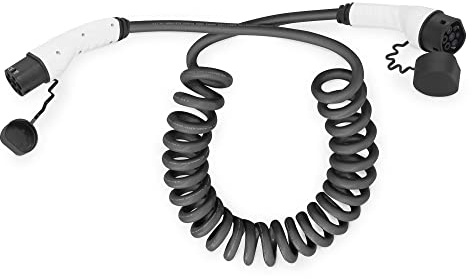 DIGITUS Mode 3 Câble de Charge pour Voitures électriques & PHEV - 7,5 m - Type 2-1 Phase - 32 A - 7,4 KW - Câble spiralé - Noir/Gris