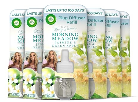 Luftavledande plugg i diffusorpåfyllning, morgonäng, paket 6 x 19 ml, långvarig doft, varar upp till 600 dagar, plug in luftfräschare