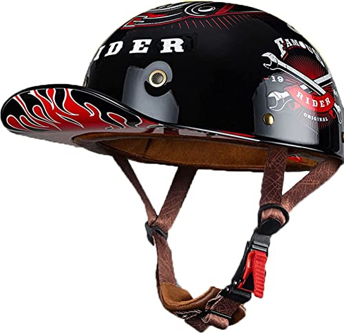 LPXPLP Retro Motorradhelm Mit ECE Zulassung - Baseball Cap Halbschalen-Jethelm Deutscher Stil Totenkopf Kappe - Cool Für Männer Und Frauen 3,L