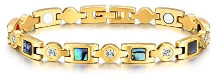Zysta Damen Magnetarmband Edelstahl Armband Zirkonia Abalone Muschel Magnetisches Armreif Gold (Gold)