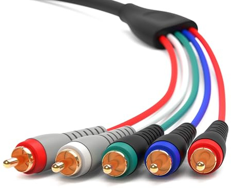 BlueRigger Component Video Cable with Audio (3M, RCA- 5 Cable, Supports 1080i) - Compatible with DVD Players, VCR, Camcorder, Projector