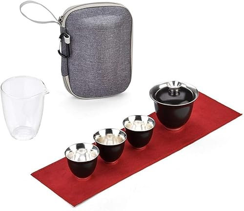 LeGDOr Cubiertos Vasos de cerámica de Vidrio Dorado Tazas Quik Cup Juego de té de Viaje Taza de té portátil de Estilo japonés (Color : Black)