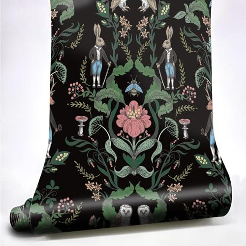 Neukids 2 Rolls 40x250cm Selbstklebende Tapete Blumen,Vintage Tapete Schwarze Blüten Muster,möbelfolie selbstklebend wandschutzfolie selbstklebend, für Schränke Wohnzimmer Schlafzimmer Wandschutzfolie