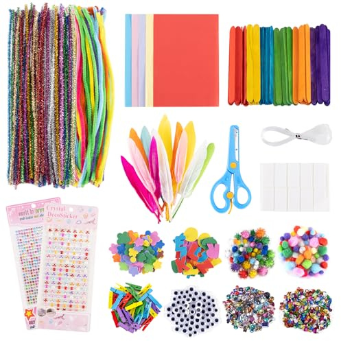 Carehabi Bastelkoffer Kinder, 1800+Stück DIY Bastelset Kinder, Bastelzubehör Bastelmaterial Scrapbooking, Pfeifenreiniger, Pompons, Federn, Perlen, Wackelaugen, Pailletten Bastelbedarf für Kleinkinder
