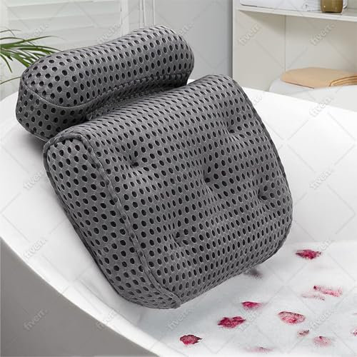 Badewannenkissen Grau mit Saugnäpfen, Badekissen Badewannenkissen Nacken & Nackenkissen Badewanne, Badekissen für Badewanne, Badewannen Kissen & Duschkissen Badewanne L 34cm x B 36cm x H 9cm