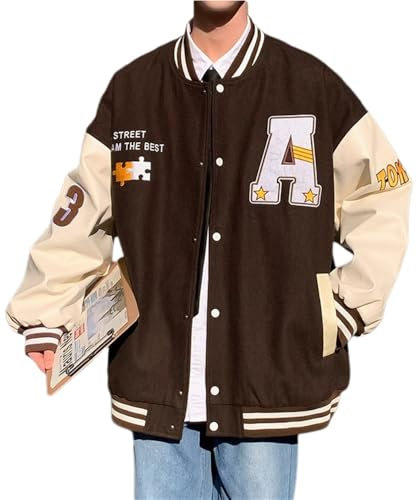 ZACOLLAN Jacke Herren Jugend Persönlichkeit Einzigartig Übergangsjacke Herren Casual Komfortabel Mode Sport Jacke Herren College-Stil Urlaub Trend Outdoorjacke Herren I-Coffee 3XL