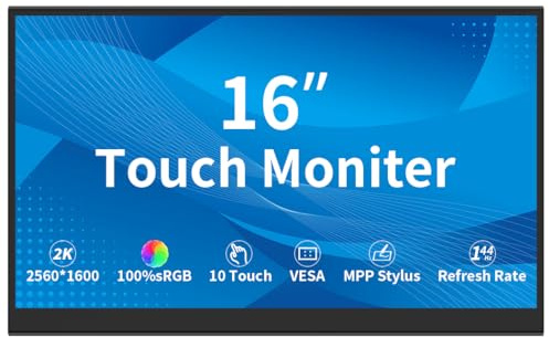 Magedok Touch Monitor 14 Zoll 4K,3840 * 2160,10 Point Kapazitiver Touchscreen,HDMI/USB C/Mini DP Schnittstelle,Integrierte Lautsprecher,VESA,Kommerzieller Bildschirm (2560 x 1600, 16 Zoll IPS)