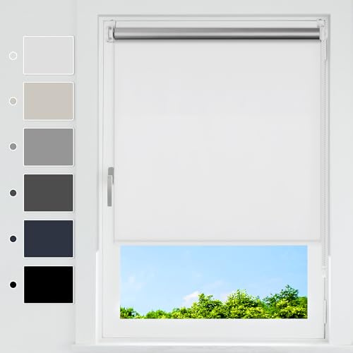 HOMEDEMO Verdunklungsrollo ohne Bohren, Verdunkelungsrollo Klemmfix, Weiß B115 x H130 cm (Stoffbreite 110cm), Klemmrollo Fensterrollo Sonnenschutz und Sichtschutz, Rollos für Fenster & Tür
