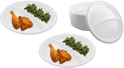 Lauroo Mehrweg-Menüteller 2-geteilt – Ø22 cm Plastikteller | BPA-freier Kunststoff | Spülmaschinengeeignet | Stapelbar | Plastikgeschirr - 500 Stück