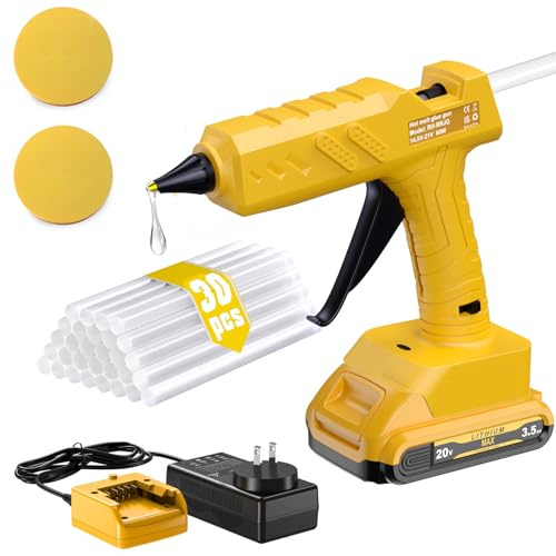Hot Glue Gun(Battery Charger Included), 20V Cordless Glue Gun with 30 PCS Full Size Glue Sticks, 3.5 Ah Rechargeable Battery Glue Gun Kit for DIY, Arts & Craft, Decorations, Gift for Women