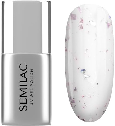 Semilac UV Nagellack Top Coat T22 Flower Flakes 7 ml – Glitzernde Flocken, Holo-Effekt, Ohne Dispersionsschicht, Für UV & Gel Nägel