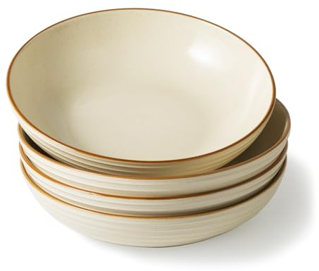 Richmount Jupiter Stoneware Pasta Bowls Set of 4, Salad/Cereal/Soup Bowl 22cm 887ml, Classic Bowl for All Pasta Dishes, Microwave and Dishwasher Safe, Serving Bowls Set of 4, Vanilla White