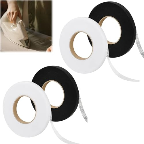 Qnvyw 4 Rollen Saumband zum Aufbügeln, Bügelband für Vorhänge & Hose kürzen ohne nähen - Waschfestes Klebeband zum Gardinen Kürzen, 64m x 1cm pro Rolle