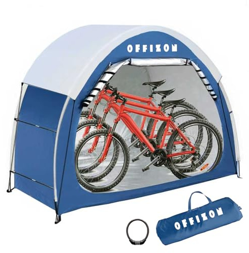 Offizon Outdoor Fahrradaufbewahrung Schuppen Zelt Fahrradabdeckungen 210D Oxford Stoff Wasserdicht Fahrradzelt für 2-5 Fahrräder - Tragbarer Fahrradschuppen für Allwetterschutz (Königsblau)