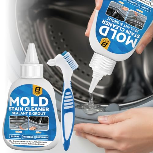 Mold Stain Cleaner, 8 Floz Washing Machine Cleaner Gel with Brush, Household All-Purpose Cleaner Highly Effective in Penetrating for Grout, Fridge, Bathroom, Shower, Front Load Washer, Tile Bathtub