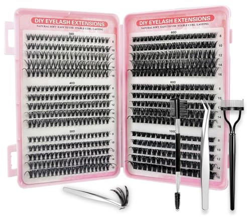 KEYRI 580 stycken ögonfransförlängningar, 30–40–50–60–80–100D Curl Lash Extensionssats, konstgjorda ögonfransar med ögonfransavdelare, borste och pincett, ögonfransförlängningar för flickor och