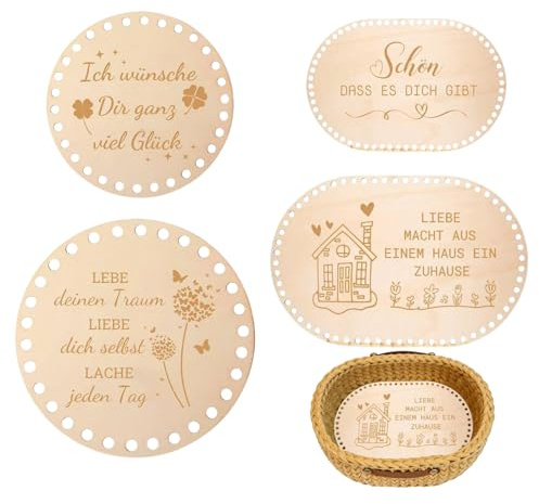 4 Stück Korbboden zum Häkeln Set Holzboden für Häkelkorb Taschenboden Häkeln Korbboden Aus Holz DIY Korb Flechten Set Häkelboden Holz für Basteln Geschenke für Häkelfans 15/20/25cm Ovaler/Rund