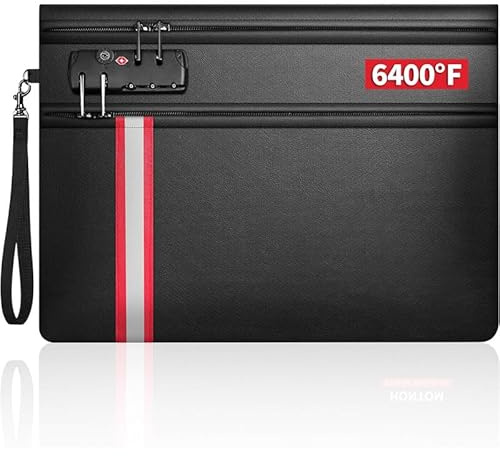 Ecofocet Bolsa de Documentos Ignífuga e Impermeable 6400°F con Cerradura, Doble Compartimento con Cremallera, Bolsa ignífuga para Documentos A4, Pasaporte, Dinero y Objetos de Valor (36 × 27 cm)