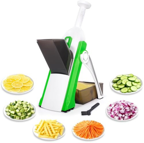 Cortador de Verduras Multifuncional y Ajustable con Recipiente Recogedor, Cortador de Patatas Fritas, Mandolina Patatas, Cortador de Patatas, Pepinos para Rodajas, Juliana, Tiras