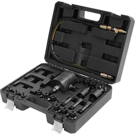 panfudongk Extractor de inyectores de combustible, juego de 24 piezas para inyectores diésel con 19 adaptadores, juego de extractor de inyectores neumáticos con martillo neumático, negro
