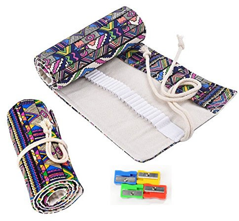 RayLineDo 72 Löcher Leinwand Pencil Wrap Roll Up Federmäppchen Stifthalter Tasche Aufbewahrungstasche