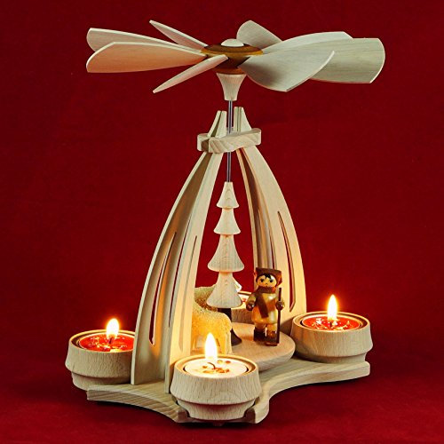 Wichtelstube-Kollektion Weihnachtspyramide 24cm mit Schäfer Pyramide Weihnachten Teelichtpyramide Buchenholz