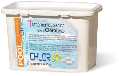 Pool Care CHLOR 250, Past. da 250gr a Lenta Dissoluzione, per Piscina - 1Kg