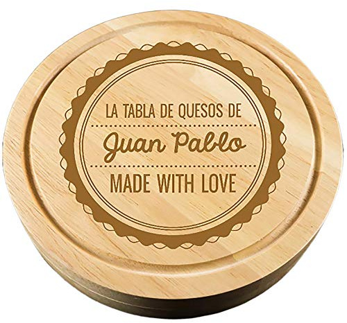 Regalo personalizado: tabla de quesos ‘Made with love’ grabada con el nombre que tú quieras