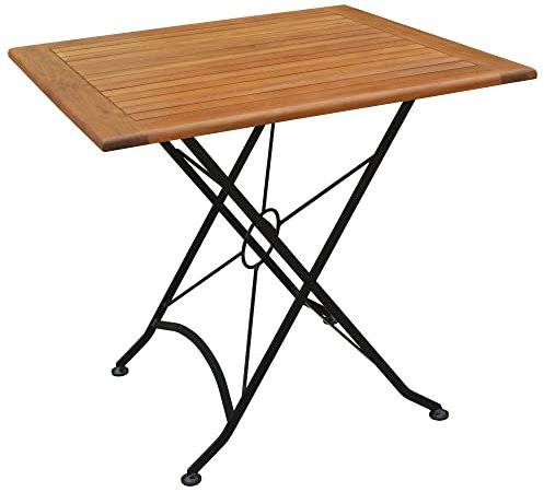 acamp Gartentisch klappbar Lindau | Esstisch Terassentisch | Klapptisch 80x80x75 cm | Flacheisen und FSC®-zertifiziertes, geöltes Akazienholz | wetterfest