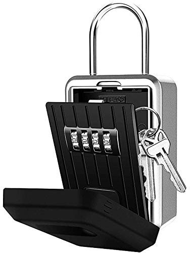 Loboo Idea Portable Key Lock Box, 4-Digit Combination Lockbox, Resettable Code - Weatherproof - Hanging or Wall Mounted, Top Security, Ultra-Sturdy Key Safe for Jewelry, Card, House Key Storage
