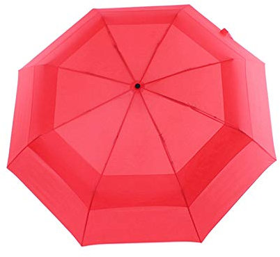 Regenschirm Sturmfest Bis 140 Km/H - 8 Edelstahl-Rippen Taschenschirm mit Auf-Zu-Automatik, Klein, Leicht & Kompakt Rot